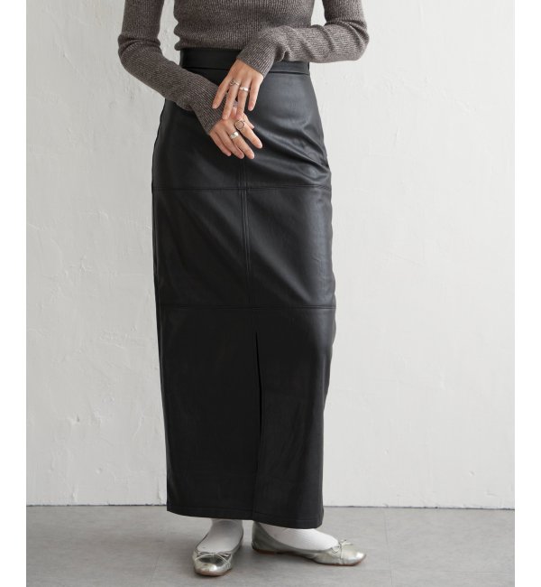 【ESICA/エシカ】フェイクレザーストレートスカート レザースカート ブラック