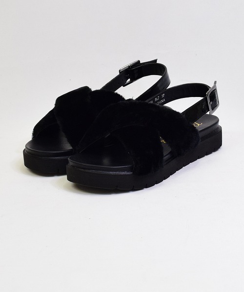 【ブリジットバーキン/Bridget Birkin】 【Bridget Birkin】40mmファー風クロスデザインサンダル