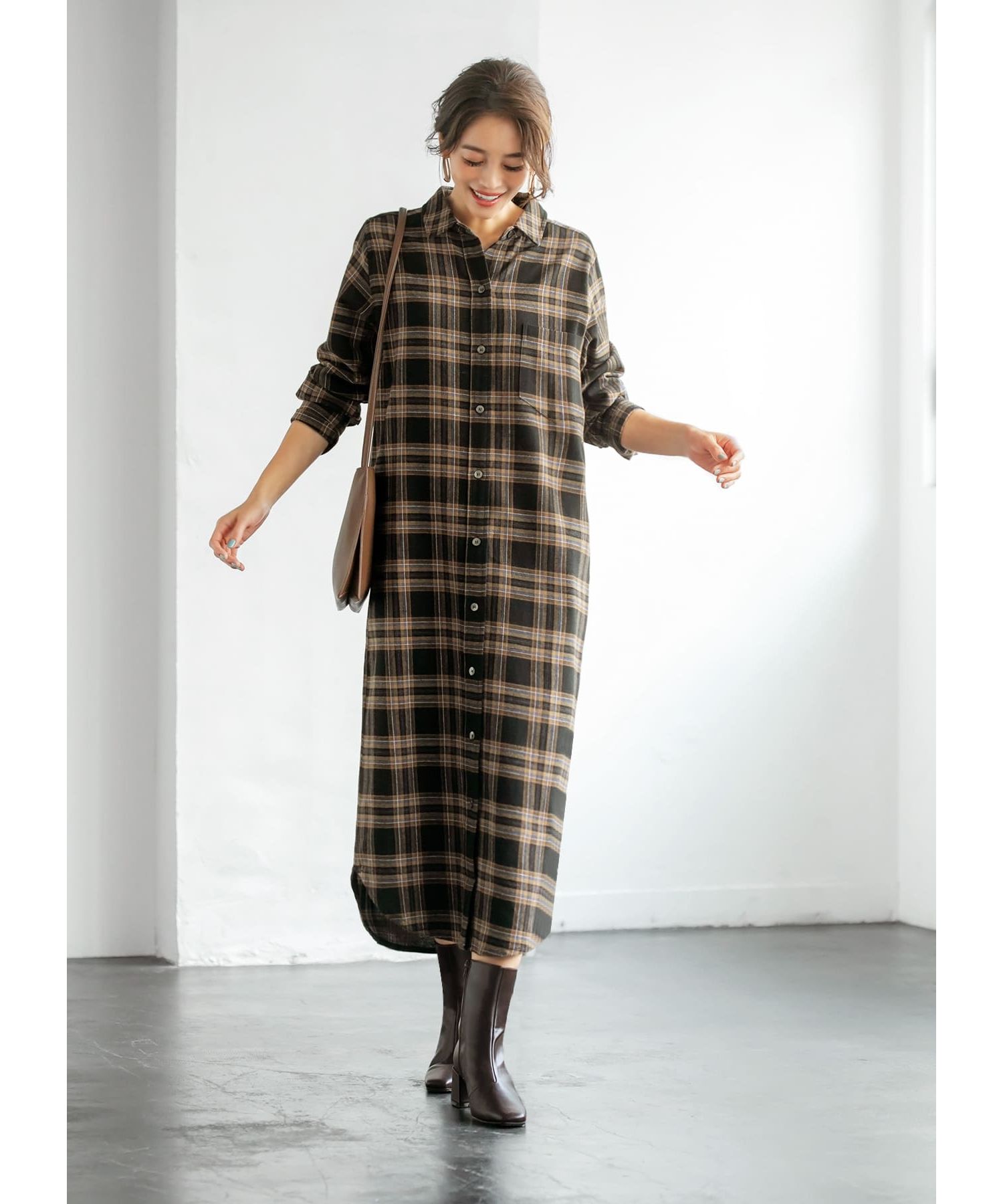 チェック柄ロングシャツワンピース Style Deli スタイルデリ の通販 アイルミネ