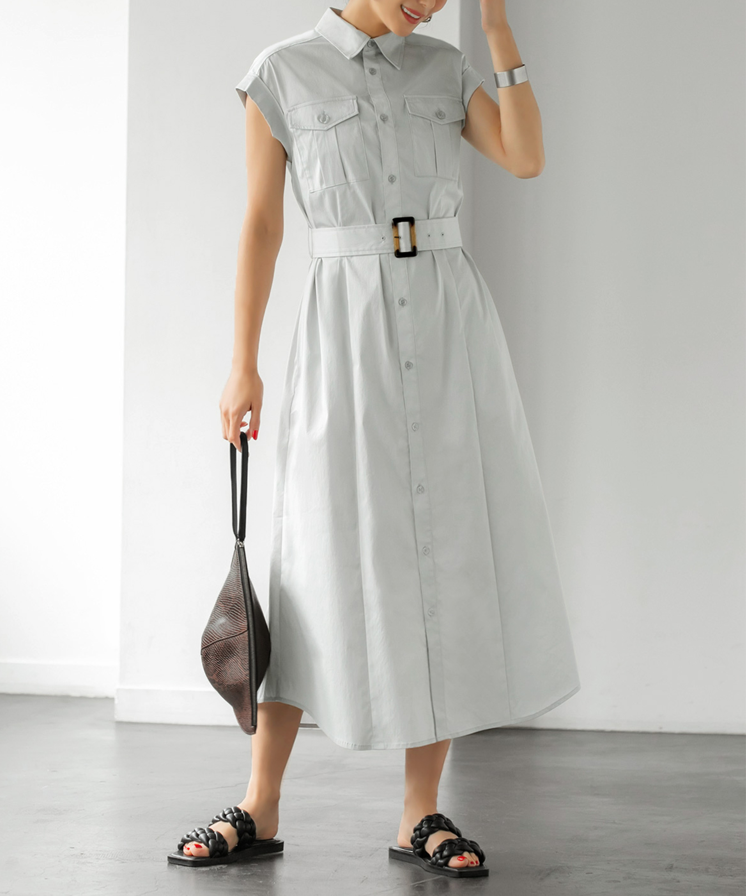 ハリ感ツイル生地ベルト付きシャツワンピース Style Deli スタイルデリ の通販 アイルミネ