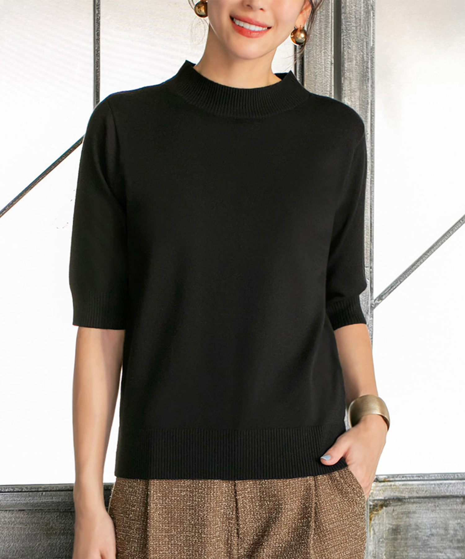 最安価格 Style ピッタリしない ５分袖ハイネックニットワンピース Deli ワンピース Oyostate Gov Ng