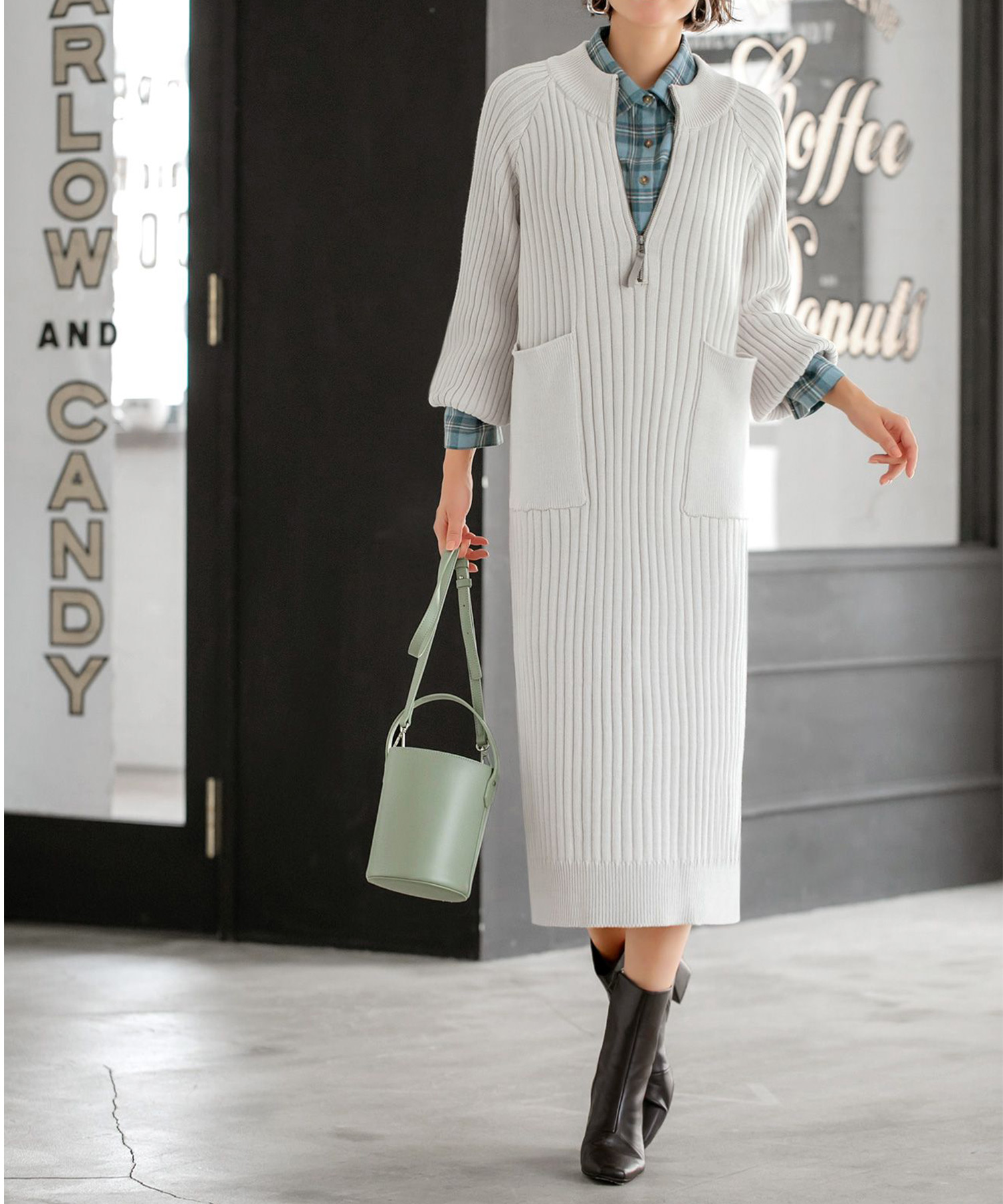 Luxe コットンリブ編みジップアップワンピースb Style Deli スタイルデリ の通販 アイルミネ