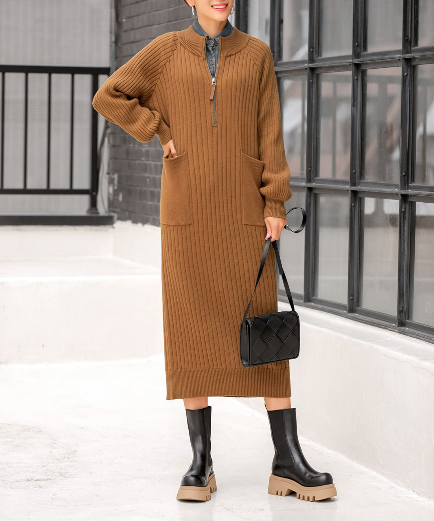 Luxe コットンリブ編みジップアップワンピースb Style Deli スタイルデリ の通販 アイルミネ