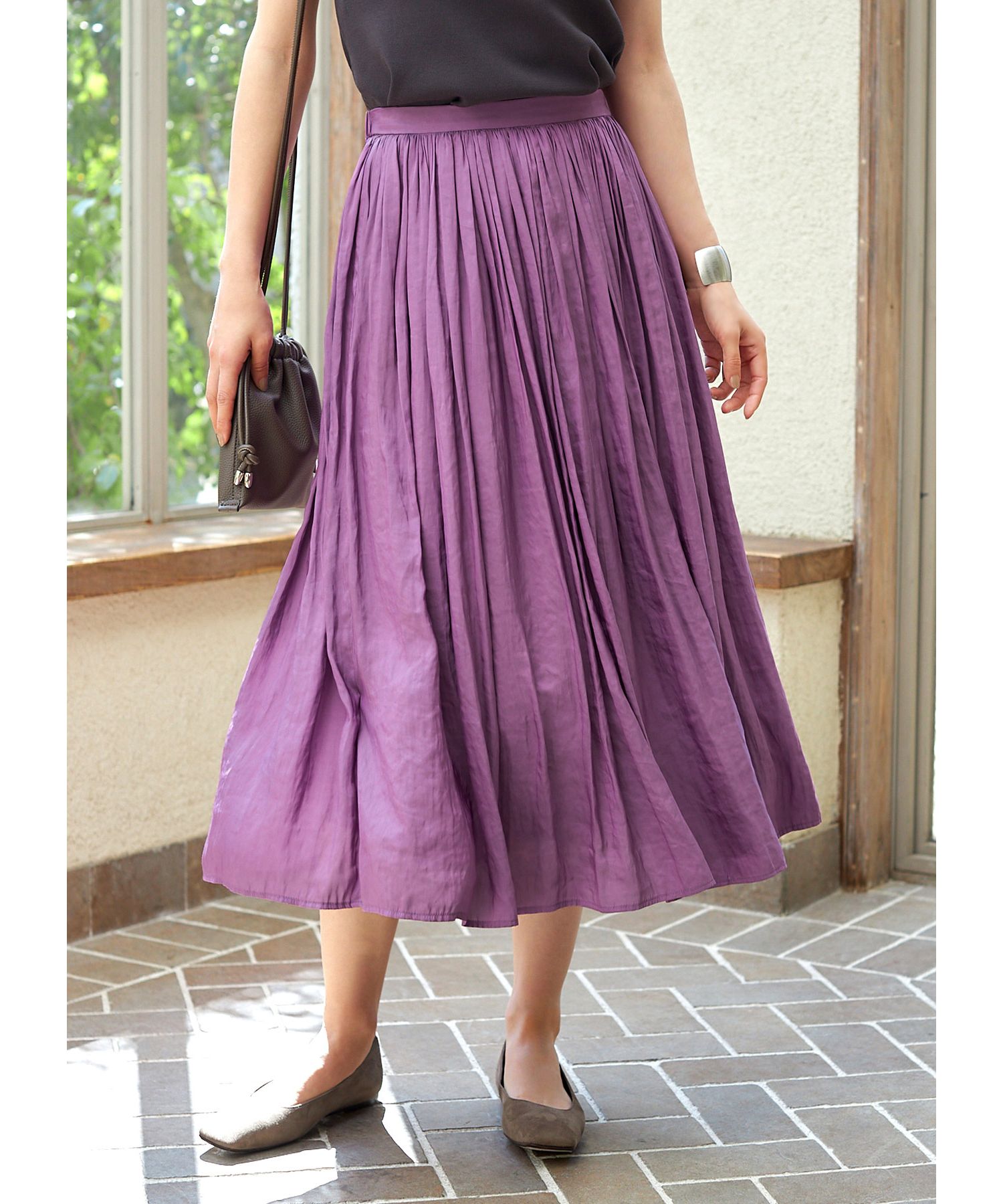 MACHATT サテンギャザースカート（MACHATT】マチャット サテンギャザー  