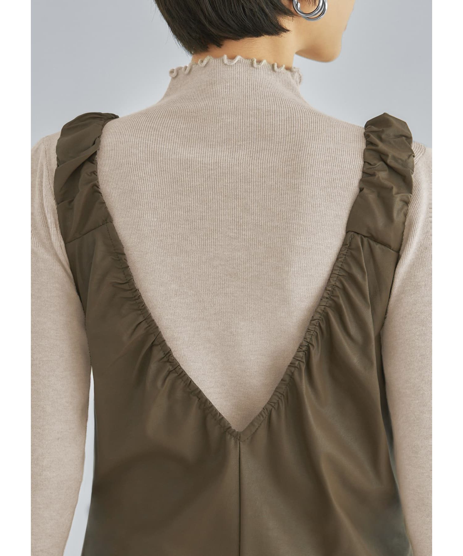 肩シャーリングレザー調ジャンパースカート|STYLE DELI(スタイルデリ