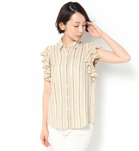 A.I.C ストライプフリルスリーブブラウス