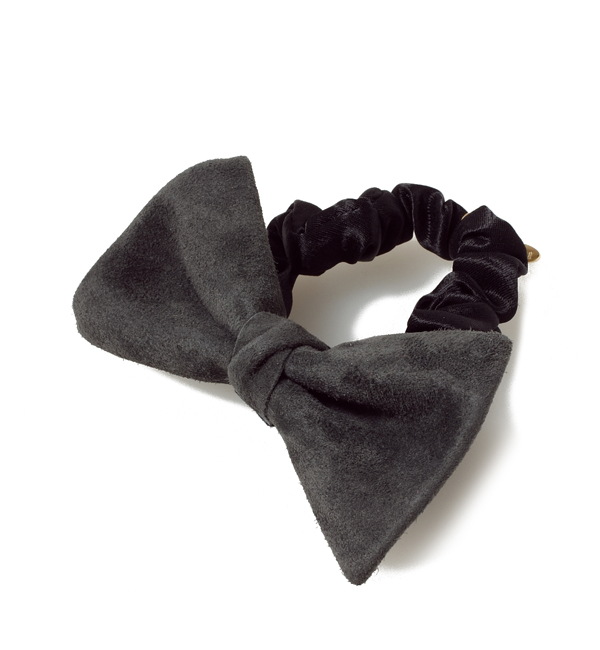 スムースレザー リボンヘアゴム グレー(SMOOTH LEATHER RIBBON gray)