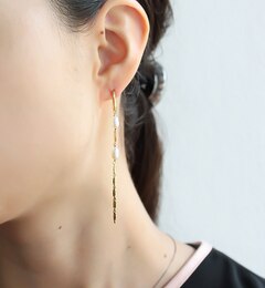 nuancepear2粒淡水パール×メタルチェーン ピアス