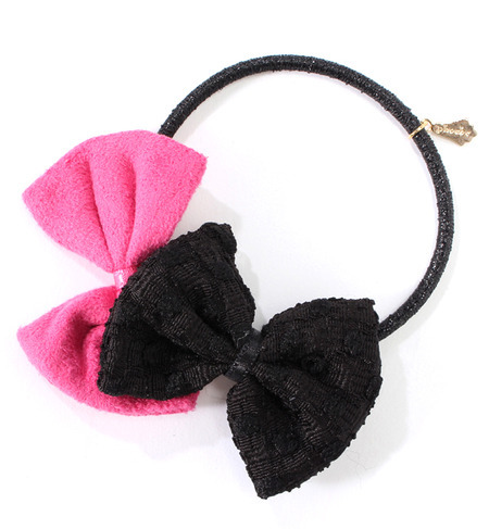 W ribbonヘアゴム black&pink