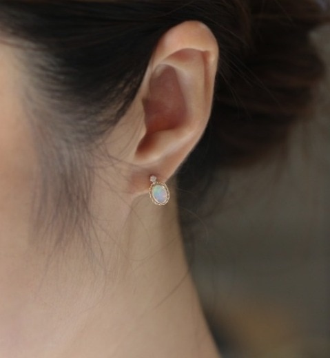 Opal & Diamond0.04ct Stud Pierce | K10YG|cui-cui(キュイキュイ)の