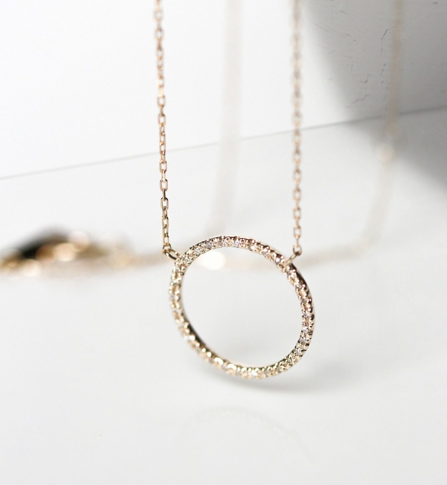 Tiny Diamond Circle Motif Necklace | K10YG