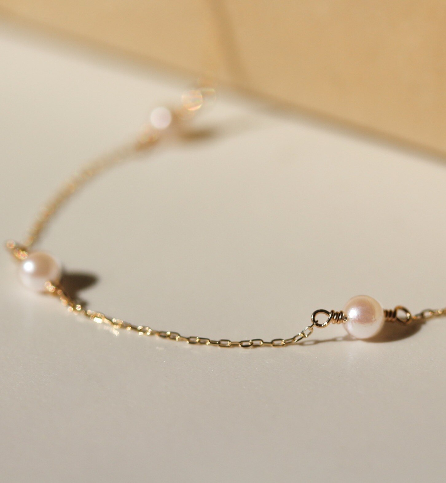 Pearl Station Choker Necklace 【White Mousse】 | K10YG|cui-cui