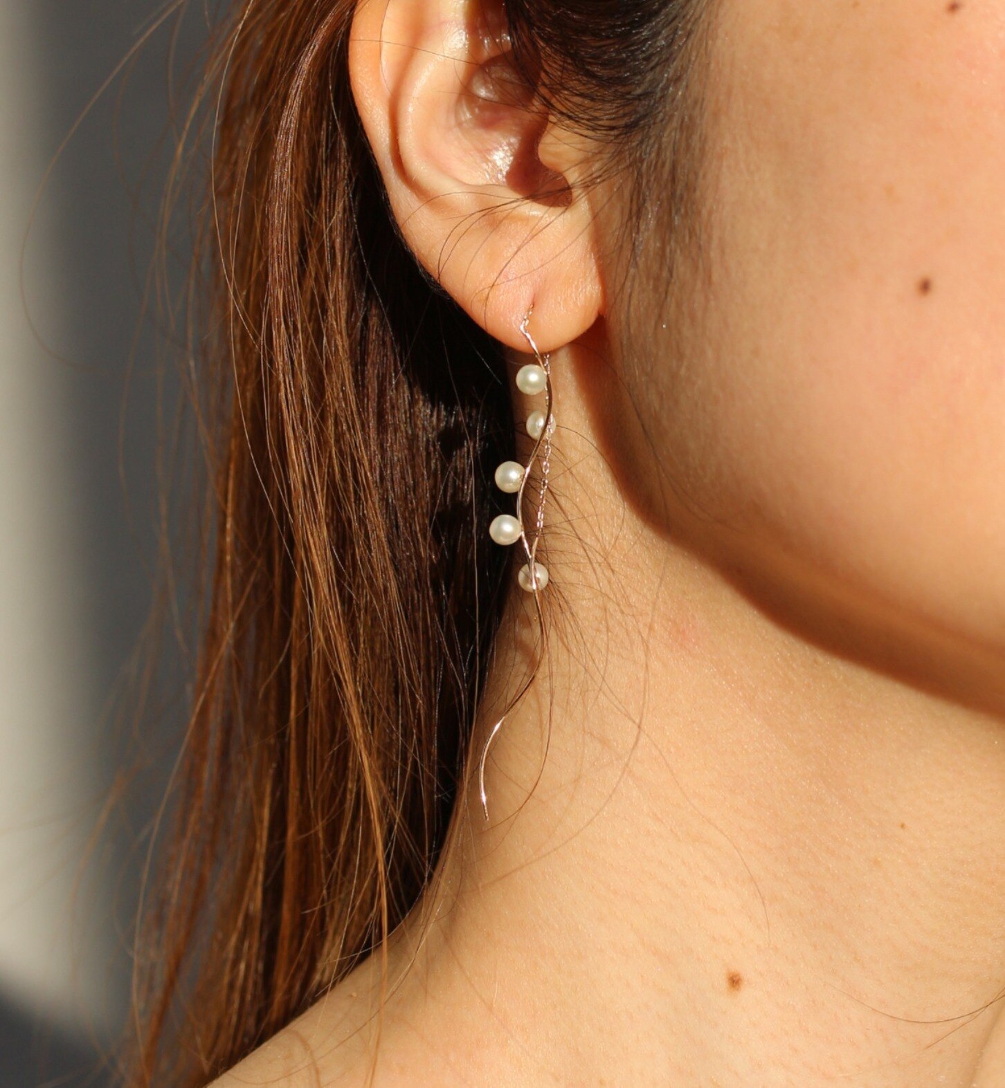 Pearl Threader Pierce【White Mousse】| K10YG|cui-cui(キュイキュイ