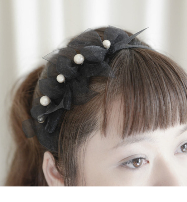 ＲＩＢＢＯＮ ＆ ＰＥＡＲＬ ＢＬＡＣＫ カチューシャ／ＶＥＩＬ ｐｕｒ ｙ．ｃ