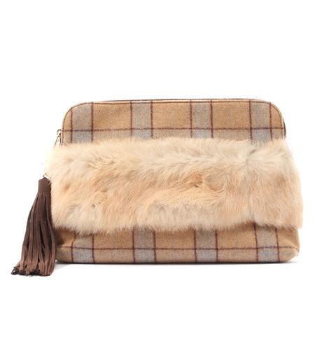 【アンド クチュール/And Couture】 ファー付チェック柄2WAYクラッチ [送料無料]
