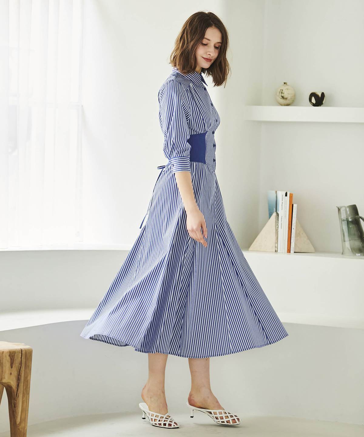 ウエストリブストライプシャツワンピース|And Couture(アンド ...
