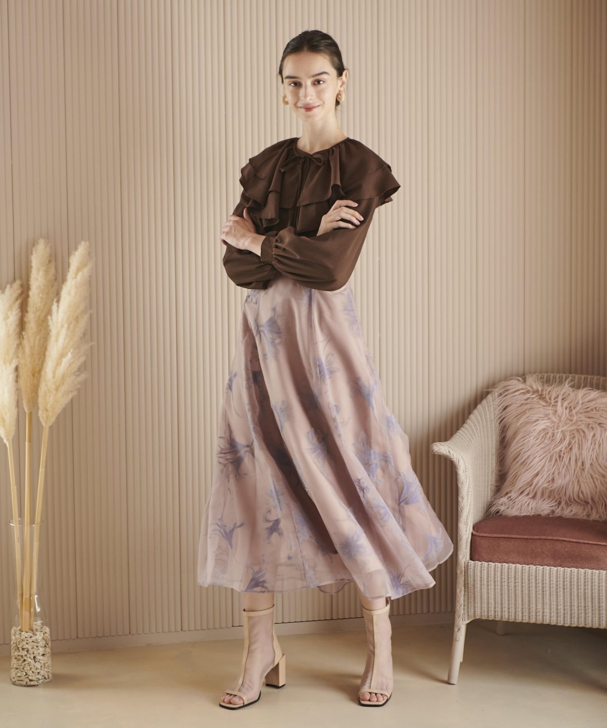 フロッキーオーガンジーフレアスカート|And Couture(アンドクチュール 