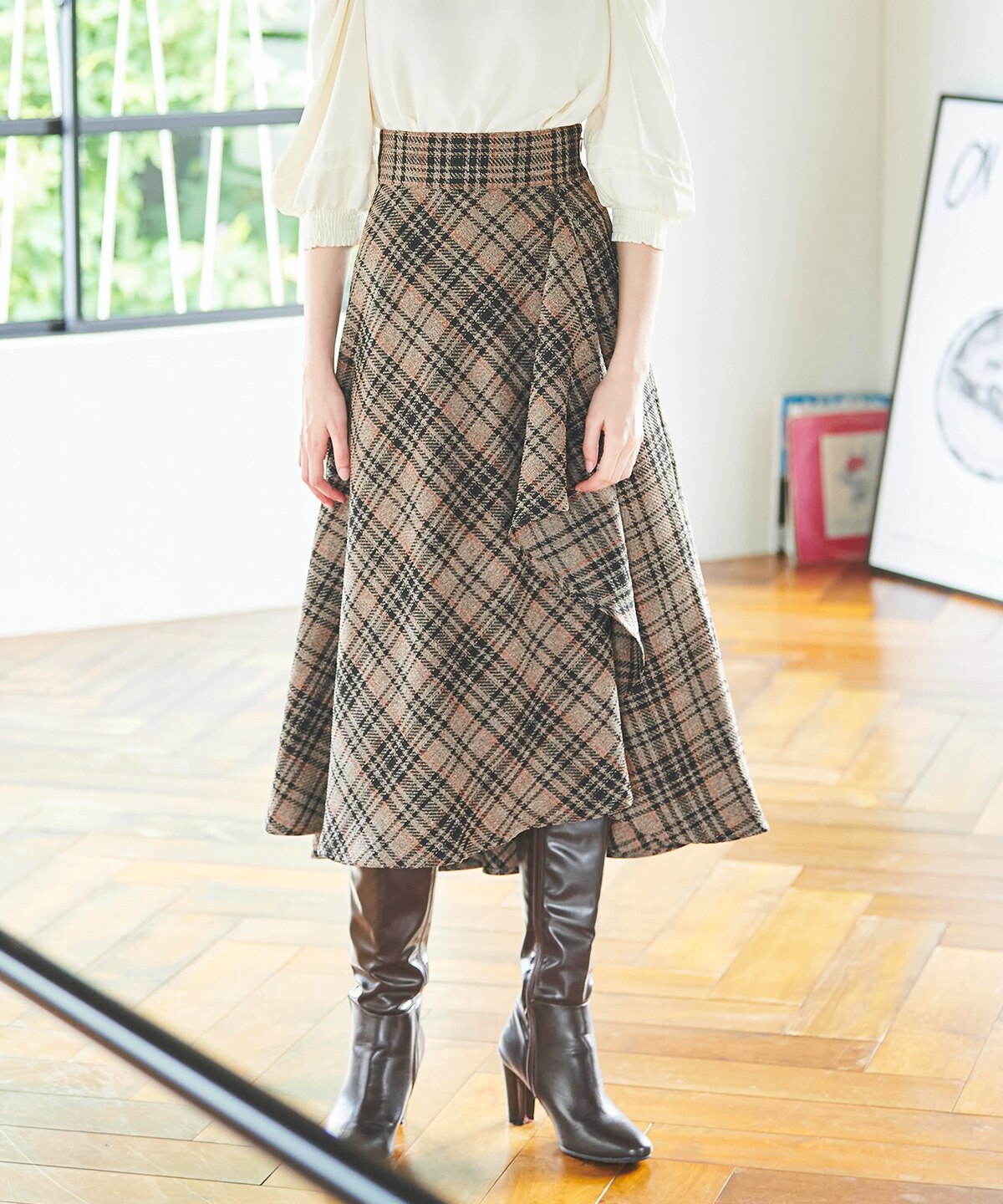 チェックラッフルフレアスカート|And Couture(アンドクチュール)の通販