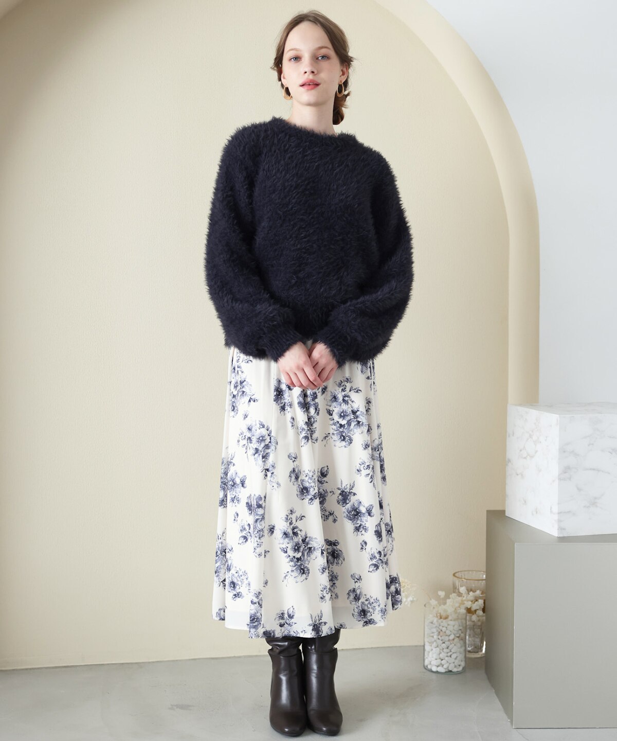 ブロックチェックツイード裾フリンジスカート|And Couture(アンド