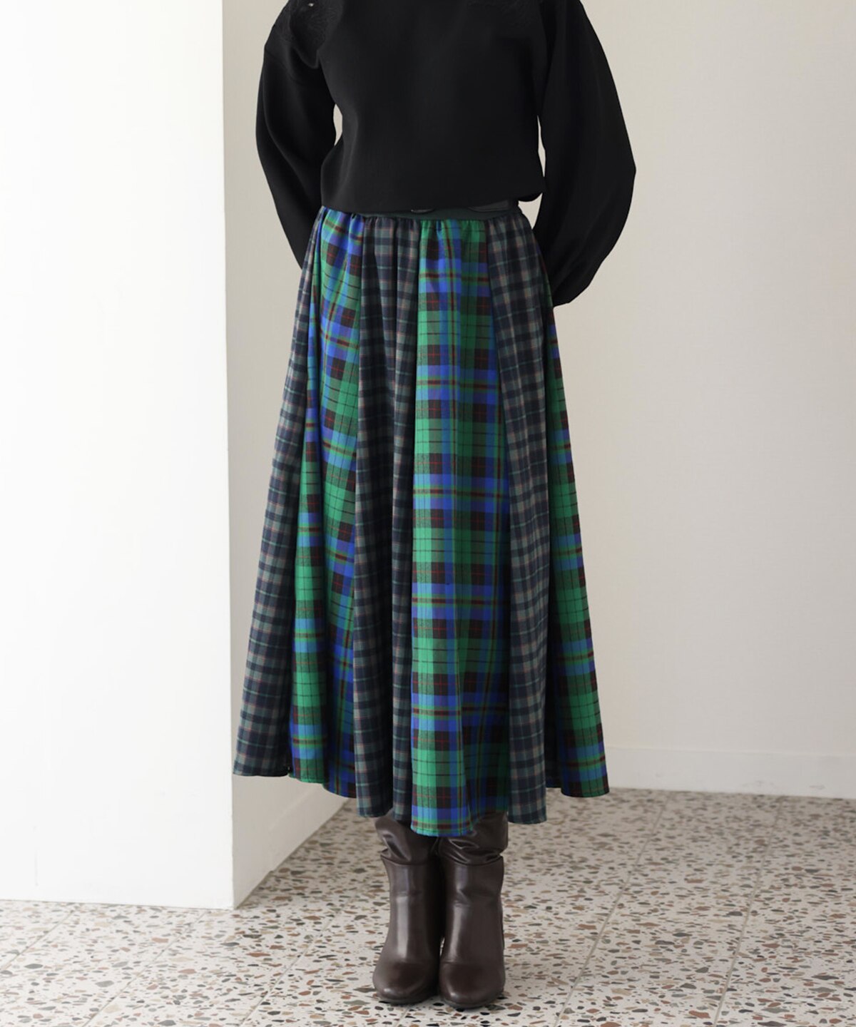 チェックMIXロングスカート|And Couture(アンドクチュール)の通販