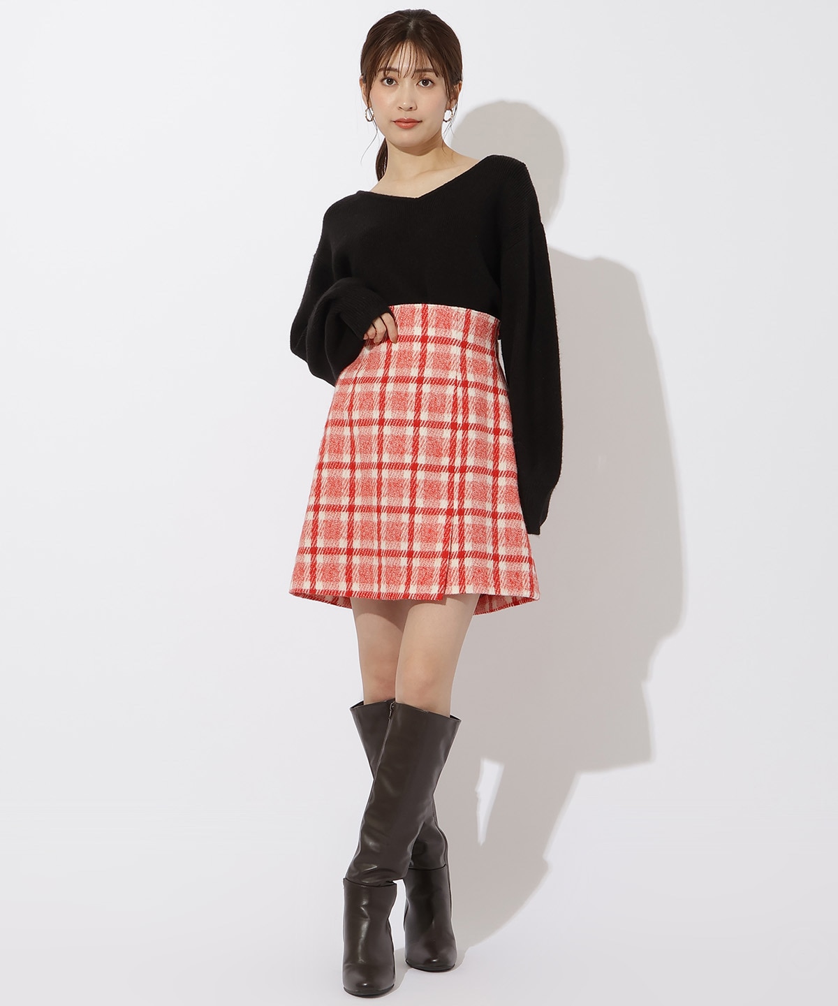 正規品　リランドチュール シャギーチェックミニスカートスカート