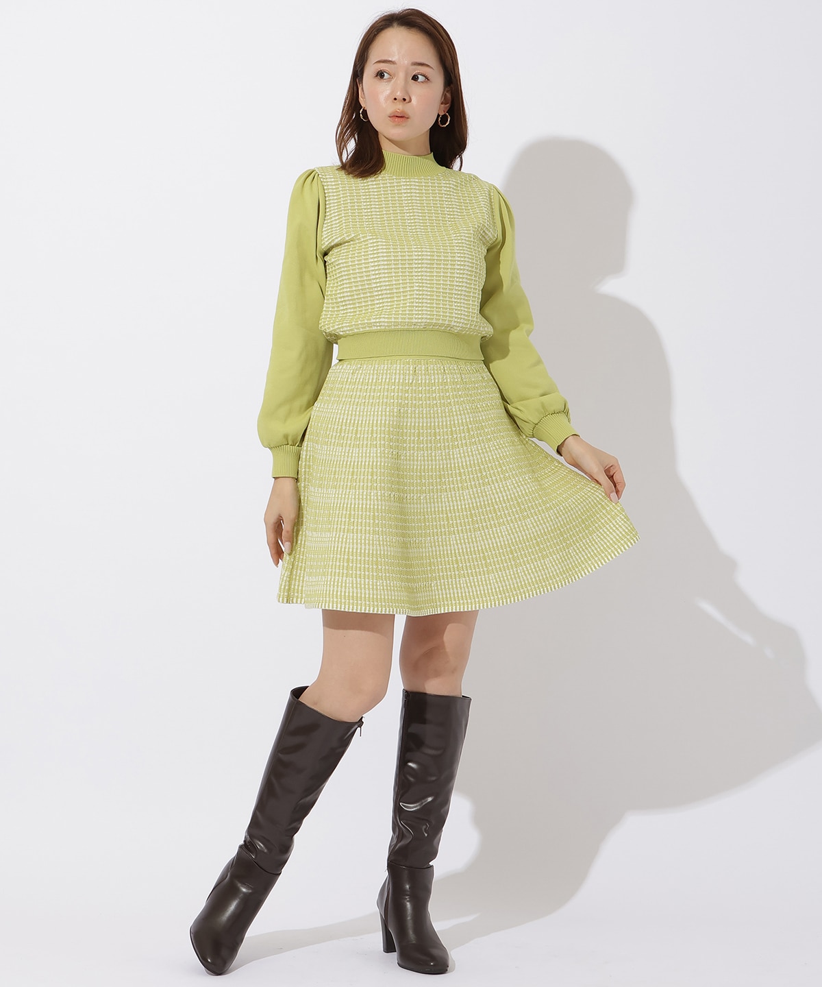 ベルト付きタックボリュームステッチデニムスカート|And Couture 