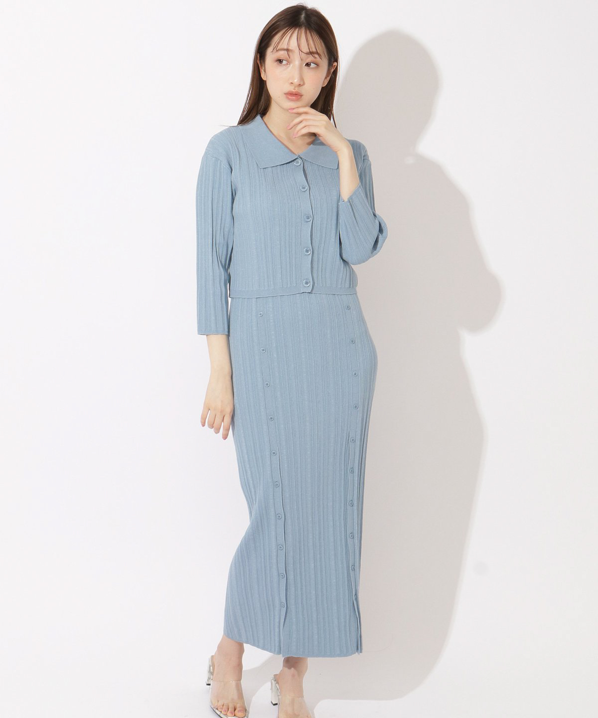 スリット釦ロングキャミワンピース 襟付きカーディガンセット Redyazel レディアゼル の通販 アイルミネ