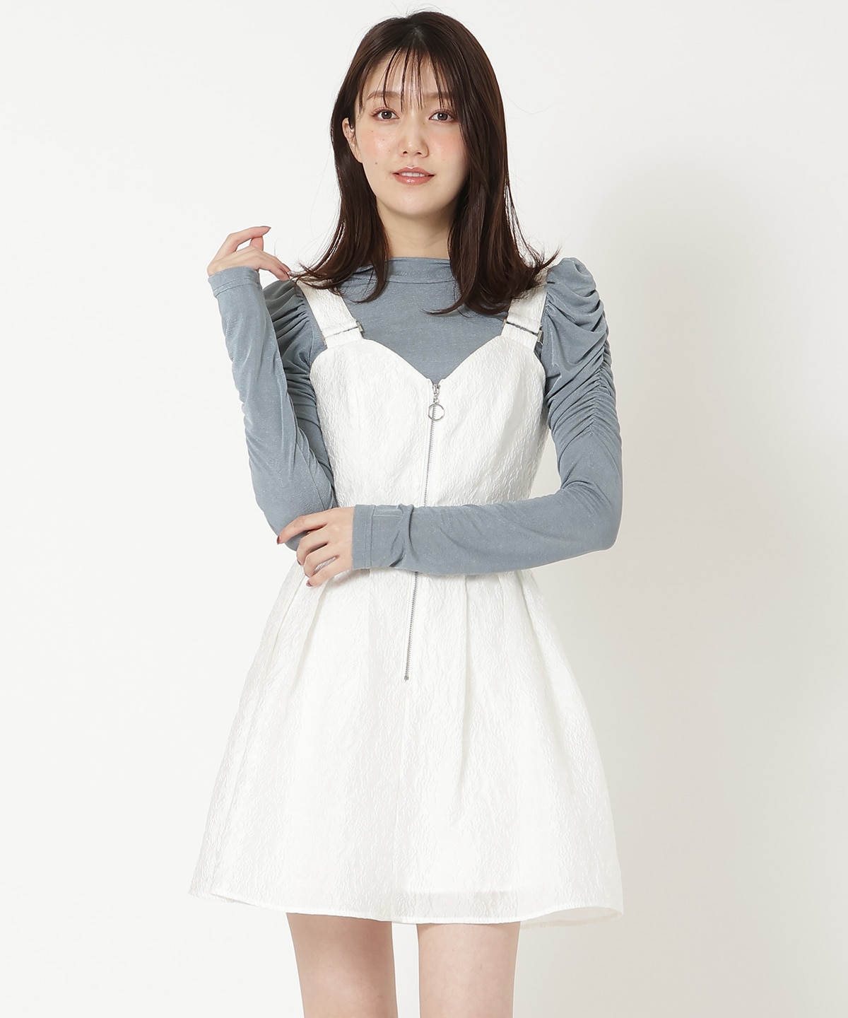 ふくれジャガードフロントジップワンピース|REDYAZEL ふくれジャガードフロントジップワンピース|REDYAZEL