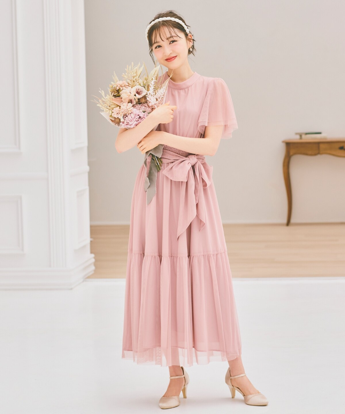 最新作新品ウィルセレクション　ピンクドレス ミディアムドレス