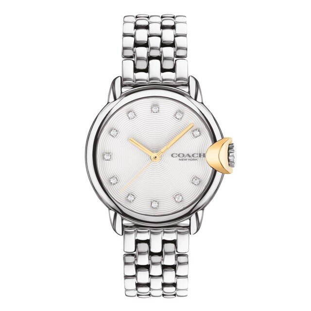 COACH〉ｱｰﾃﾞﾝ32mm SSｹｰｽ Sﾘﾝｸﾌﾞﾚｽﾚｯﾄ ｷﾞｮｰｼｪﾊﾟｳﾀﾞｰ ﾎﾜｲﾄﾀﾞｲﾔﾙ ｸﾘｽﾀﾙ