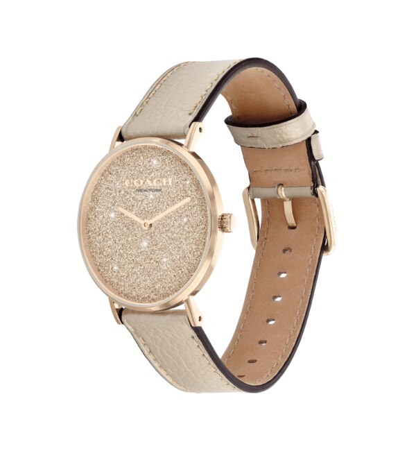 COACH〉ﾍﾟﾘｰ36mm CG ｹｰｽ ｺﾞｰﾙﾄﾞ ｸﾞﾘｯﾀｰ ﾀﾞｲﾔﾙ ﾒﾀﾘｯｸｺﾞｰﾙﾄﾞ ﾚｻﾞｰ |H°M'S