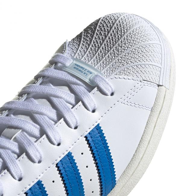 Adidas superstar white 2024 and blue stripes