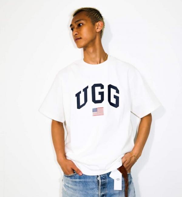 ＜アイルミネ＞【アトモス ピンク/atmos pink】 UGG US 刺繍ロゴ Tシャツ WHITE 21FW-I