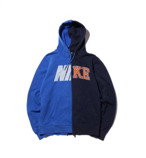 atmos VINTAGE REMAKE HALF CUT SWEAT HOODIE PULL OVER BLUE×BLACK