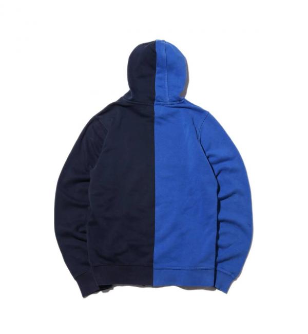 atmos VINTAGE REMAKE HALF CUT SWEAT HOODIE PULL OVER BLUE×BLACK