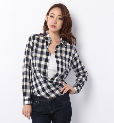 オンライン限定・コットンテンセルチェック２WAYカシュクールブラウス