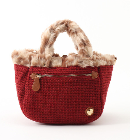 ツイード&フェイクファーコンビ・リバーシブルミニトートバッグ