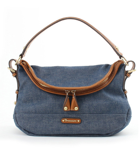 デニム・カラーレザーハンドル・2WAYショルダーバッグ