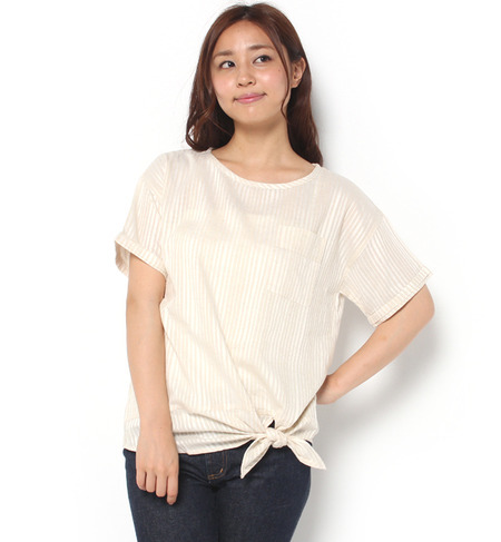 オンライン限定・ストライプクルーネックブラウス