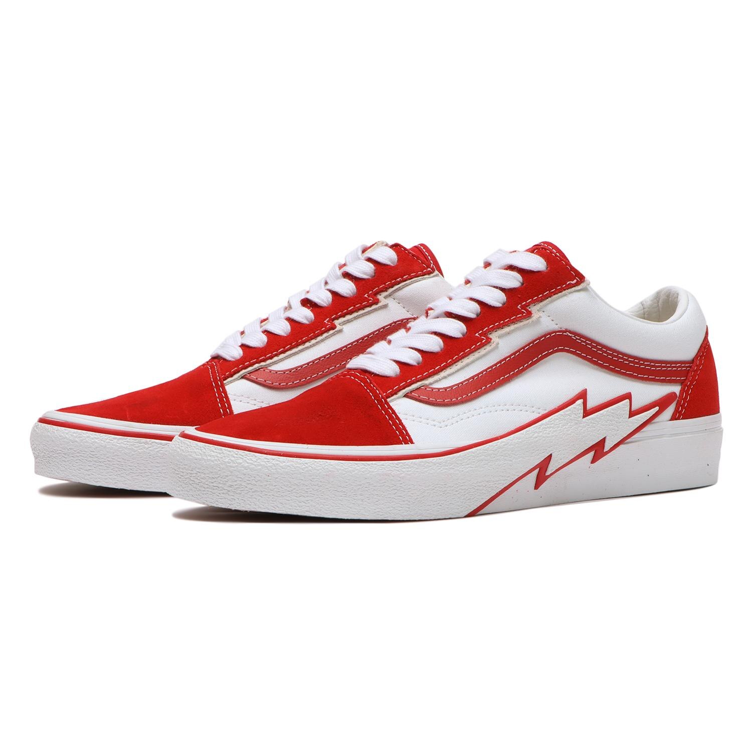 Cheap red shop and white vans