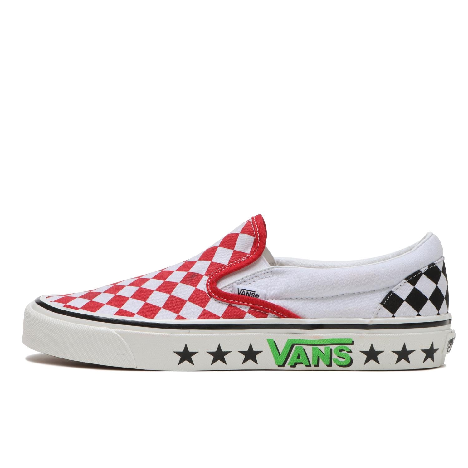 Checkerboard slip on sale on vans red