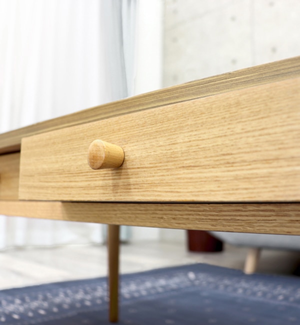 【引き出し付】木製ローテーブル オーバル 幅95cm