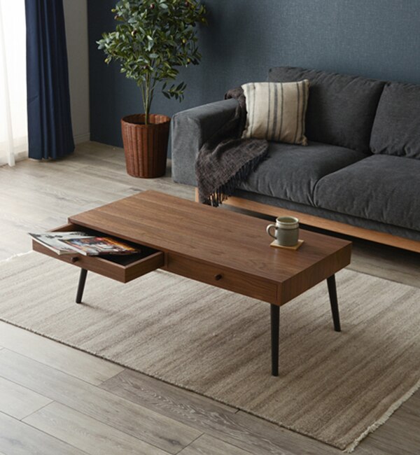 引き出し付】木製ローテーブル スクエア 幅100cm|B-COMPANY(ビー 